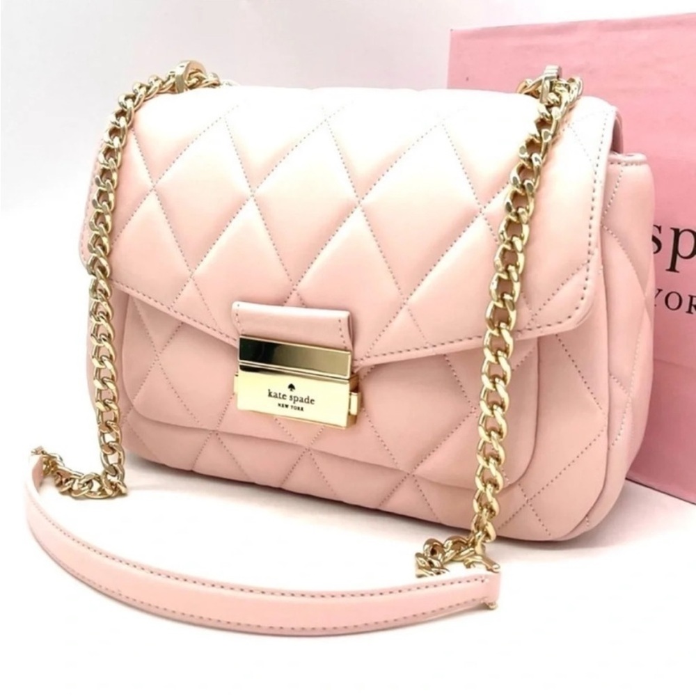 Kate Spade Carey Small Quilted Flap Shoulder Crossbody Bag Light Pink/ Gold - Picture 5 of 10